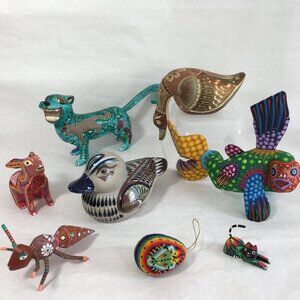 Lot of Mexican Folk Art Alebrijes, Huichol Beaded and Tonola New and Vintage. Pl